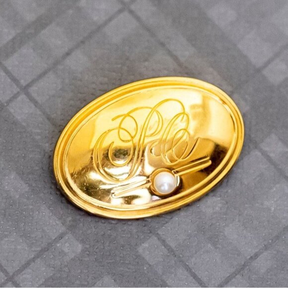 Vintage Gold Tone Oval Monogram Elegant Brooch, G40 - Picture 1 of 3